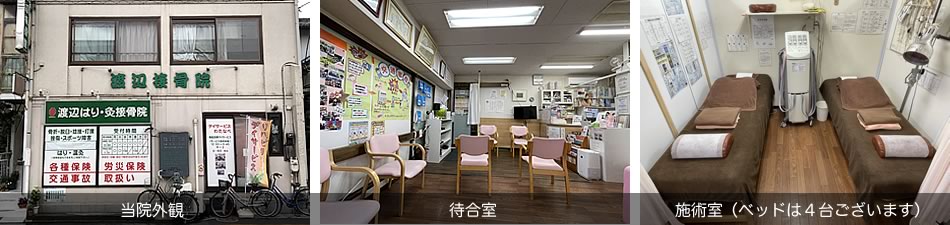 葛飾区堀切の渡辺鍼灸接骨院、待合室、施術室の写真
